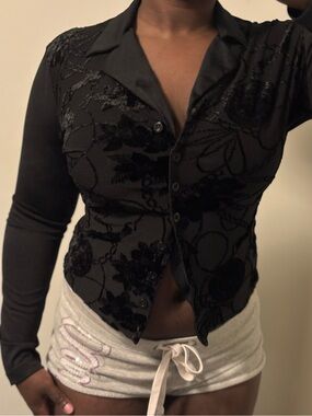 Vintage Made in USA Groove Black Velvet Button Up